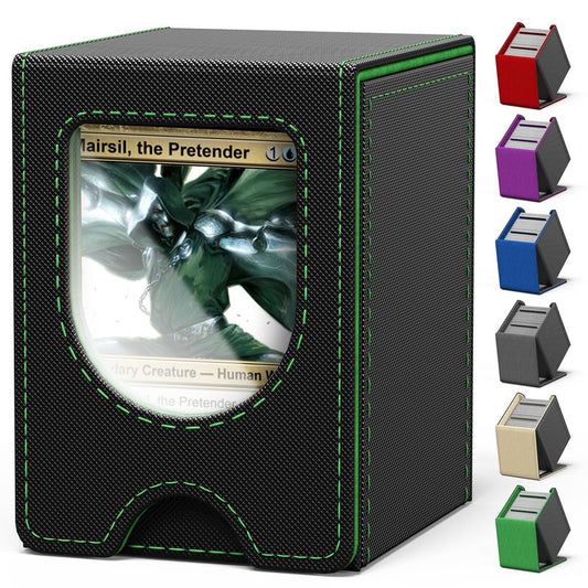 banloga Card Deck Box for MTG Commander, Card Case Holds 100+ Double-Sleeved Cards, Magic Card Box Fits for TCG/PTCG/CCG Card with 2 Dividers (Black&Green)