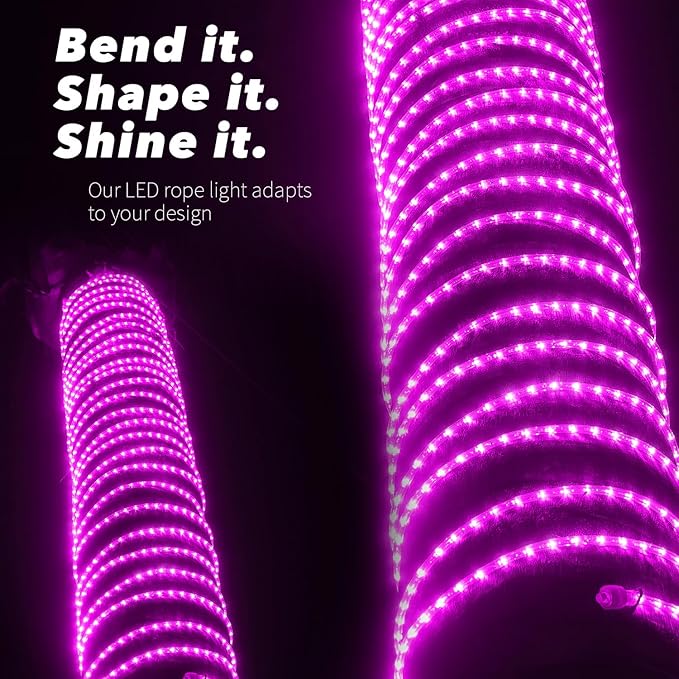 WYZworks 108LEDs 10ft LED Outside Rope Lights, Outdoor ETL Certified Waterproof Permanent 360 Degree Light Emitting, Flexible Tube, Connectable, Christmas Palm Tree Exterior Landscape, Pink