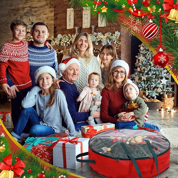 Shappy 20 Pcs Christmas Wreath Storage Bag Clear Wreath Box Storage Containers with Clear Window and Handle Christmas Garland Containers for Xmas Holiday Seasonal Bags (24inch)