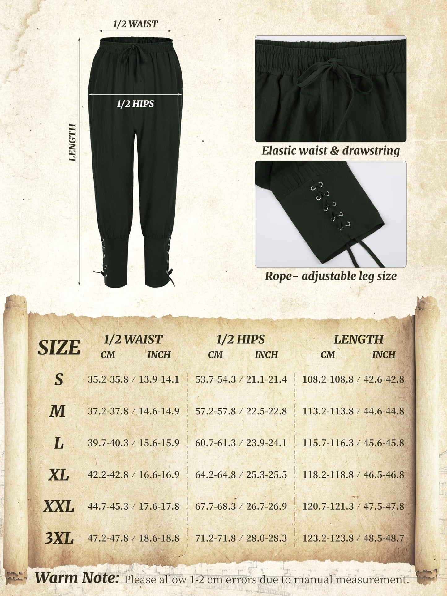 FancyFun Renaissance Costume Men, Medieval Costume Men Renaissance Outfit Viking Shirt Pants Halloween Belt Accessories