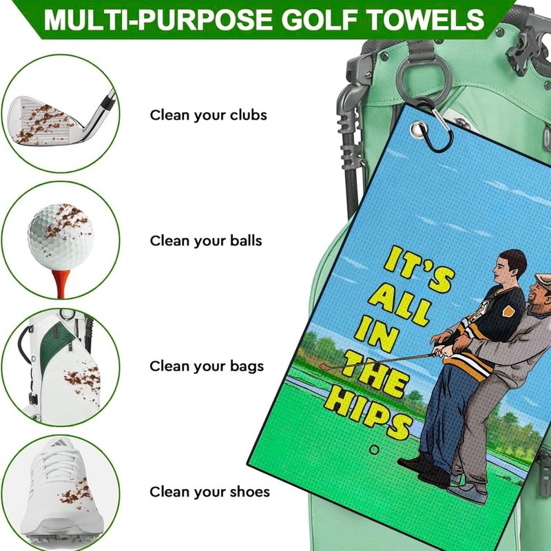 Amitrely Funny Printed Golf Towels for Golf Bags with Clip, Golf Gift for Men Husband Boyfriend Dad, Birthday Gifts for Fan - It's All in The HIPS