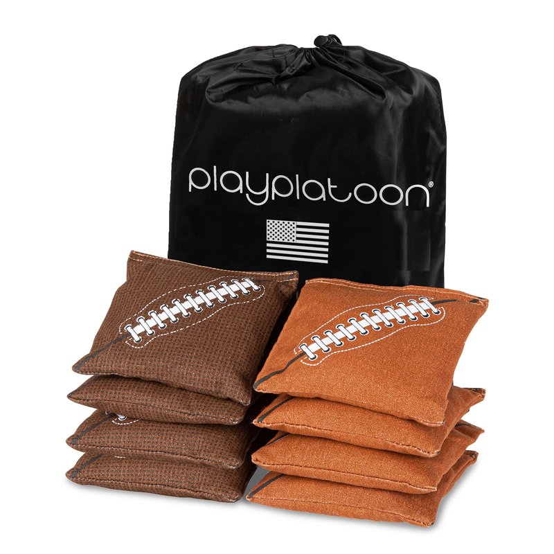 Play Platoon Weather Resistant Cornhole Bags - Set of 8 Regulation Corn Hole - Dark Brown & Light Brown - Durable Duck Cloth Corn Hole for Tossing Game, Includes Tote Bag