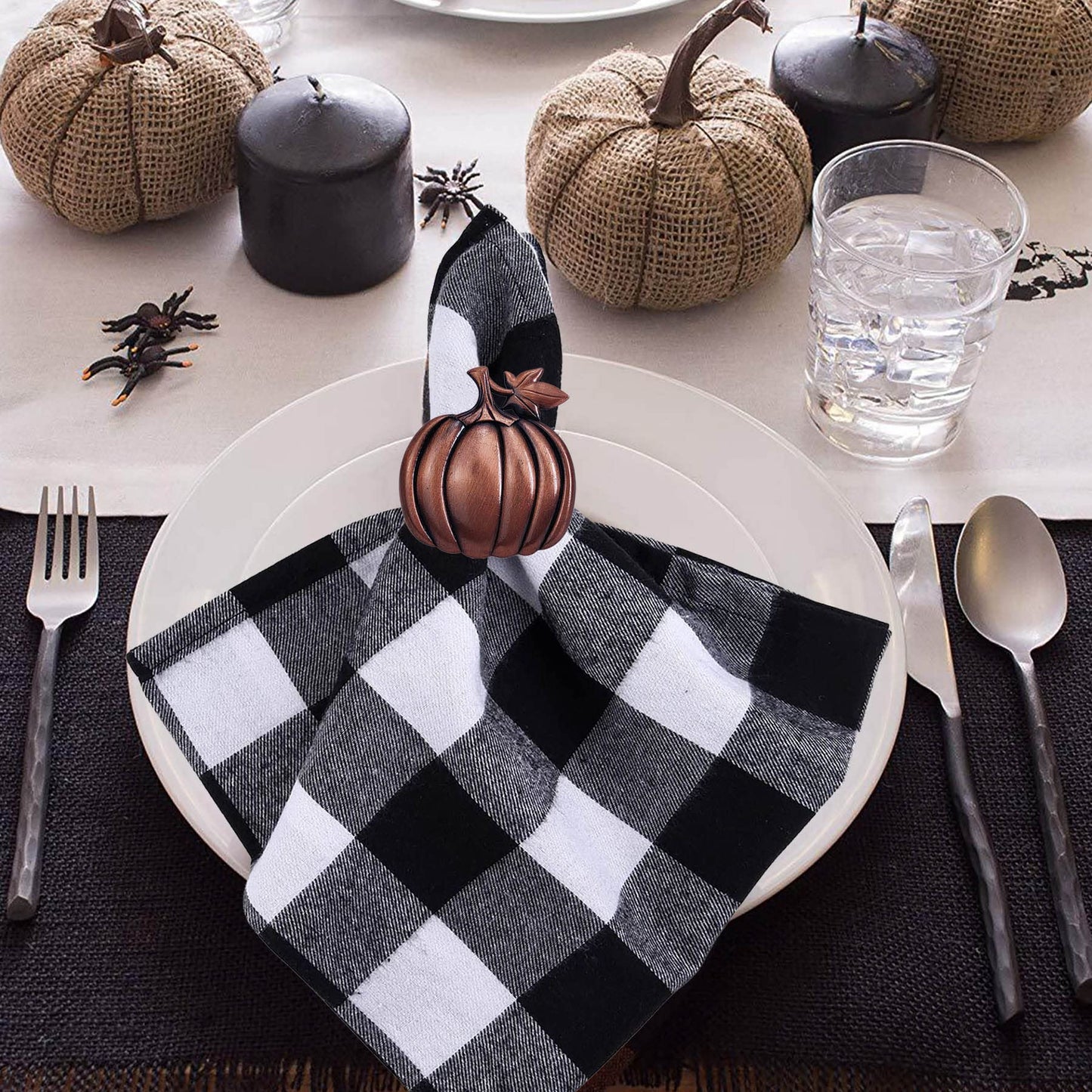 STMK Thanksgiving Day Napkin Rings, Rustic Harvest Pumpkin Napkin Rings, Alloy Napkin Holder for Halloween Fall Thanksgiving Day Table Decorations (Harvest Pumpkin, 6)