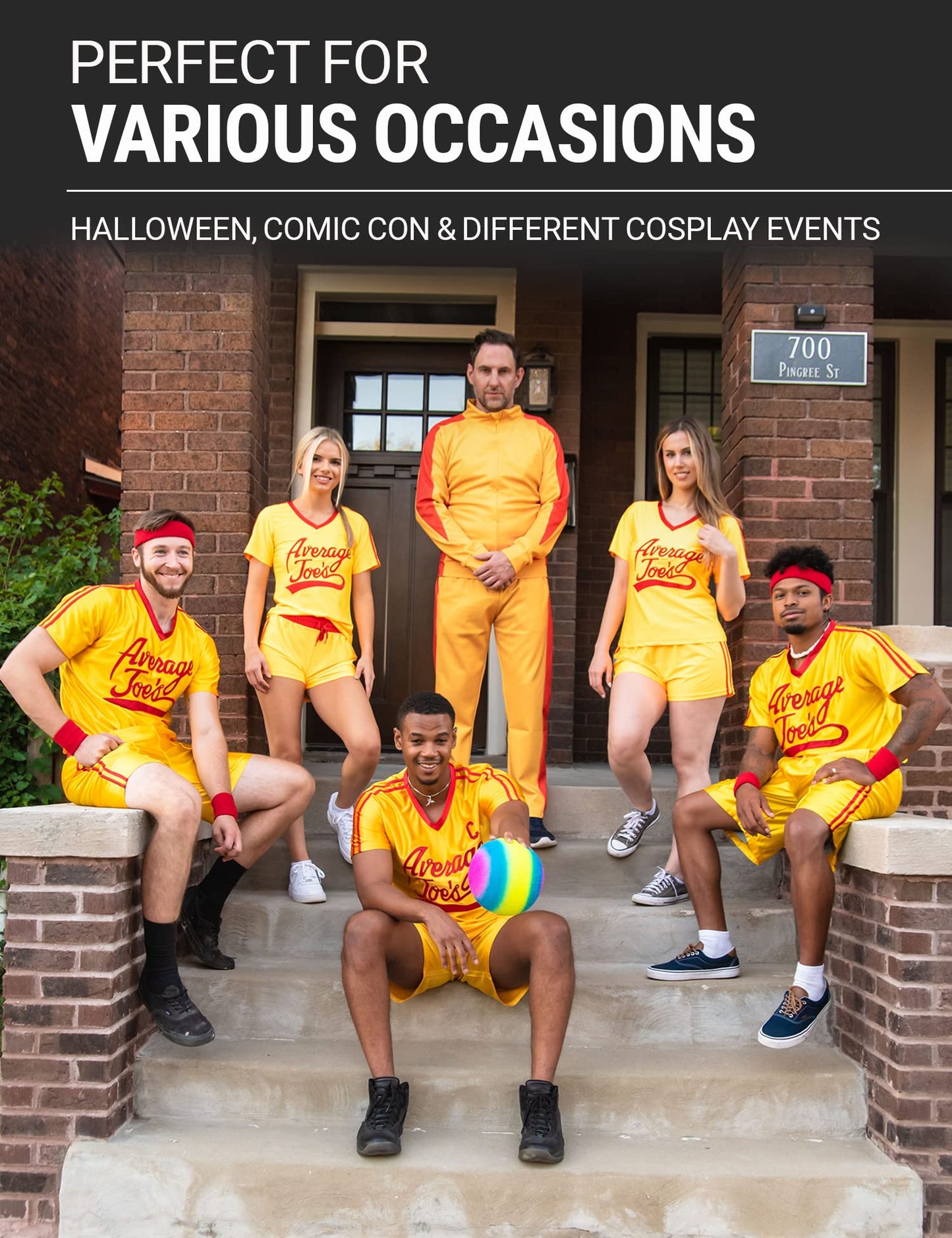 Dodgeball Average Joe's Adult Yellow Jersey Halloween Costume Set Cosplay - Officially Licensed