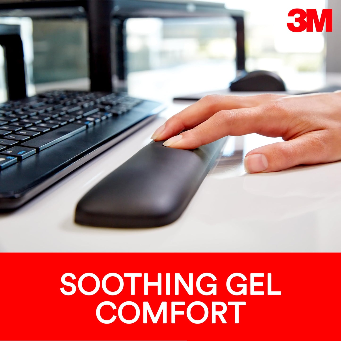 3M Gel Wrist Rest for Keyboards, Soothing 3M Gel Technology and Satin Smooth Cover for All Day Comfort and Support, Durable and Easy to Clean, 19", Black (WR85B)