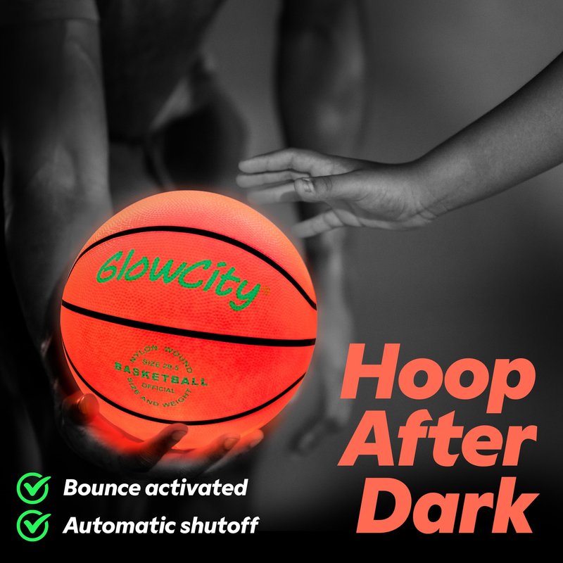 GlowCity Glow in The Dark Basketball - Size 7 Light Up Ball for Teen Boys Gifts, Adults - Red Glow for Outdoor Games - Sports Birthday Gift Ideas for Boys Ages 12 13 14 15 Basketball Gear Accessories