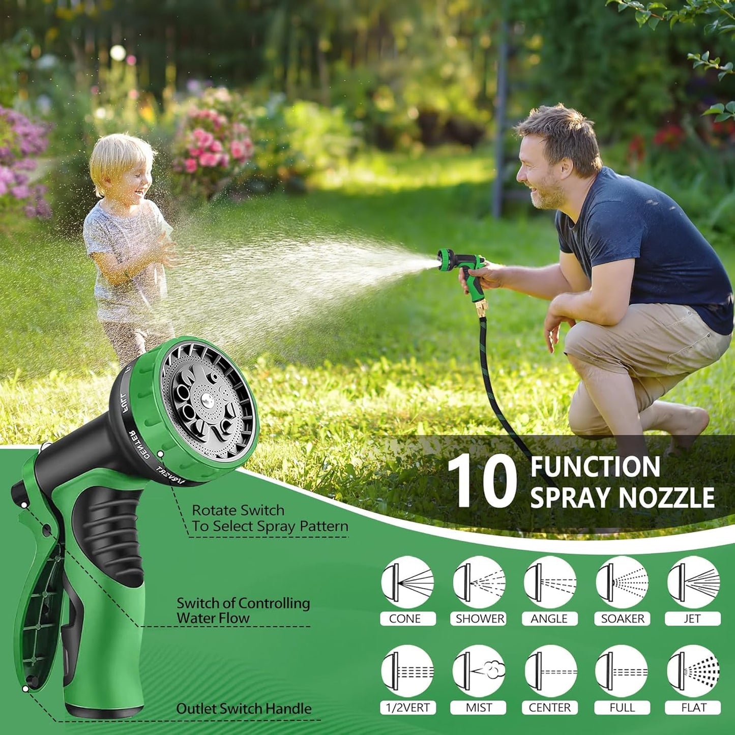 50 ft Garden Hose, Flexible Ultra Lightweight Durable Garden Hose, Kink-Free Water Hose with 10 Function Sprayer - Non-Shrinking Garden Hoses, Easy to Store,All-Weather, Car Washing Pipe Garden Hoses