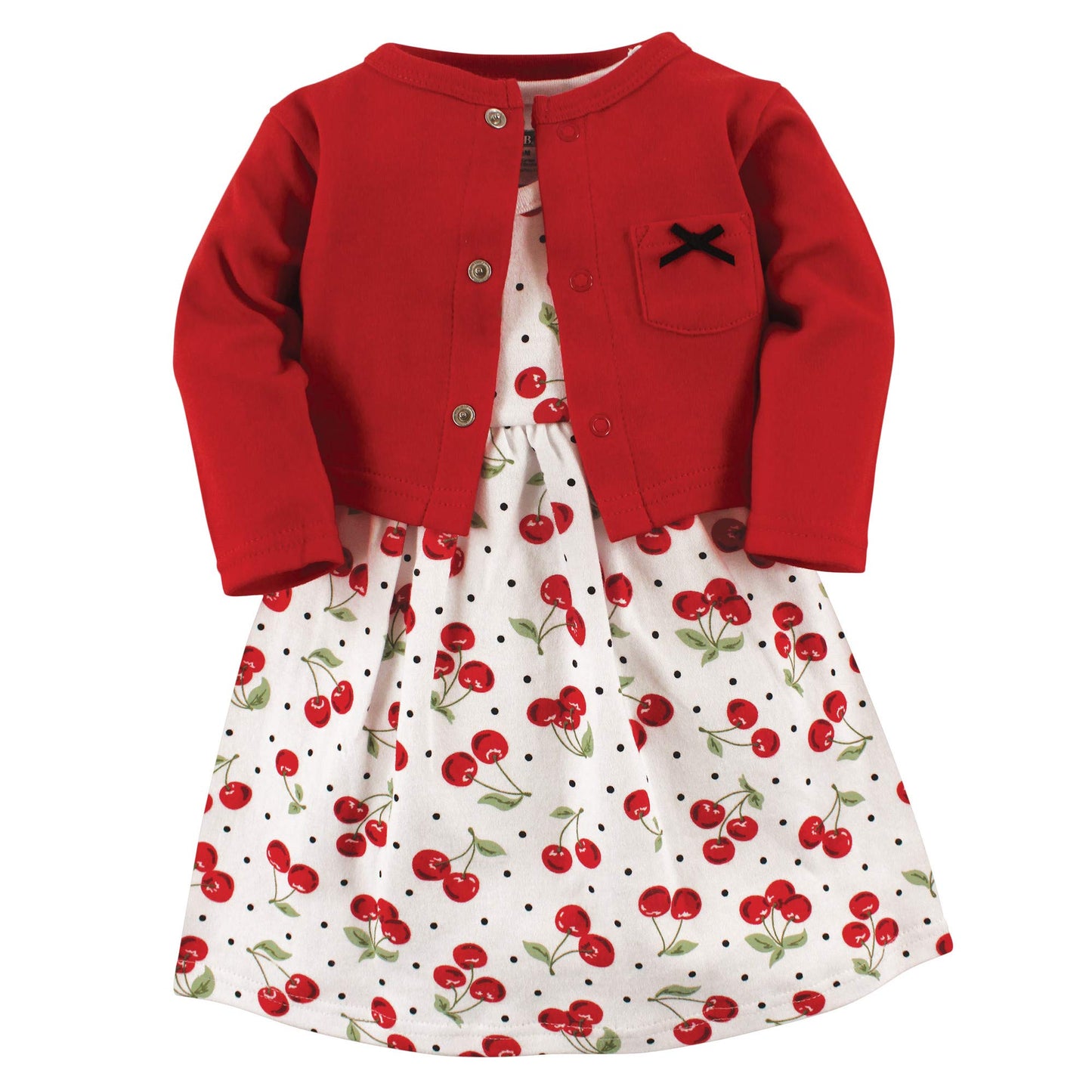 Hudson Baby Girls' Cotton Dress and Cardigan Set, Cherries, 3-6 Months