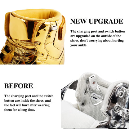 DIYJTS Kids LED Light Up Shoes, Fashion High Top LED Sneakers USB Rechargeable Glowing Luminous Shoes for Boys Girls Toddler Child Silver