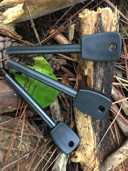 FOSTAR 3 PCS Tactical Ferro (Ferrocerium) Rods, Bushcraft Flint Fire Starter with Easy Grip Handle, 5/16 Inch Thick Waterproof Fire Steel Magnesium Camping Tool Kit (Black)