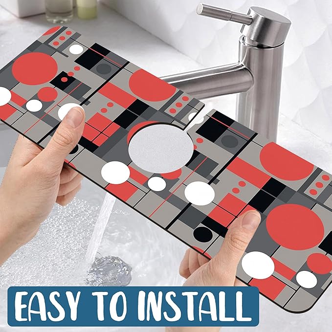 Abstract Geometric Sink Faucet Absorbing Mat Vintage Tile Super Absorbent Fast