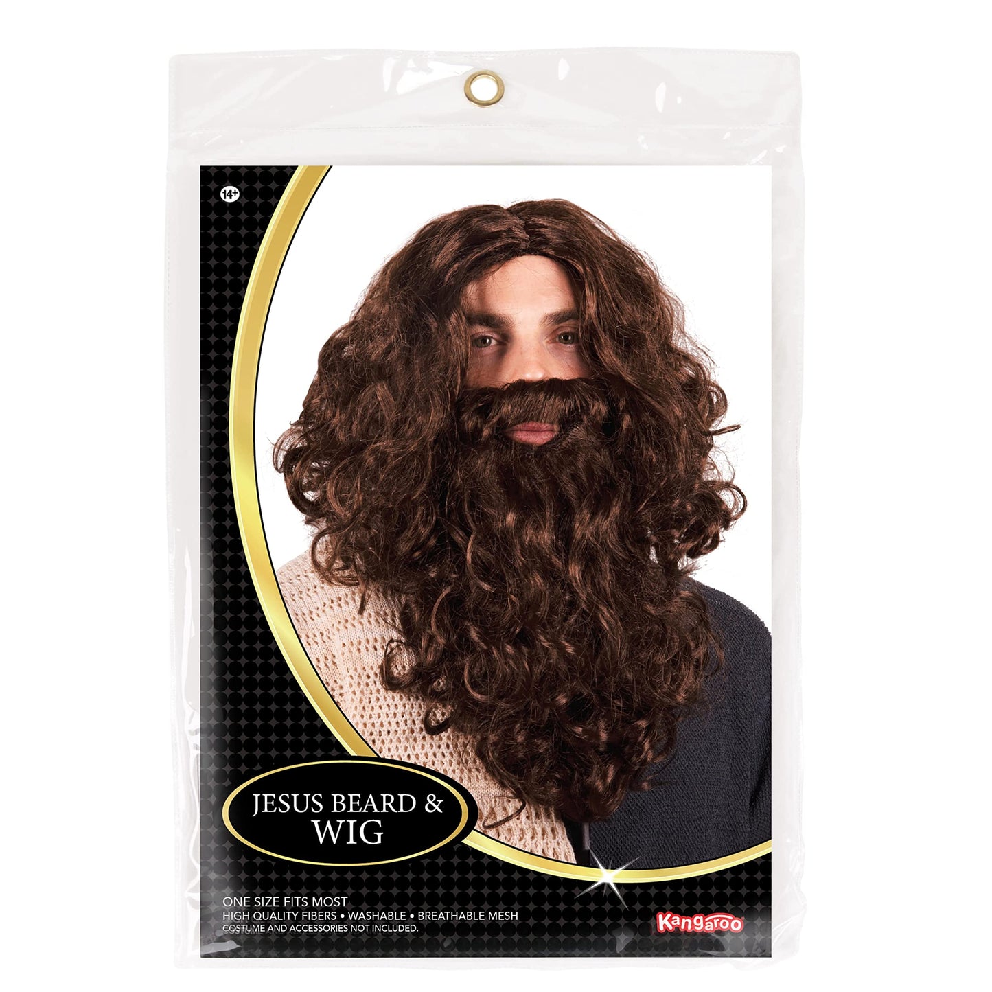 Kangaroo Jesus Costume for Men – Includes Brown Beard & Wig Set, Long Wig & Beard, Hagrid Wig Alternative, Funny Costume Gift, Christmas Stocking Stuffer