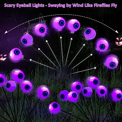 4 Pack Halloween Decorations Outdoor Lights - 32LED Solar Scary Eyeball Pathway Light Swaying by Wind, Waterproof Solar Halloween Stake Lights for Garden Porch Lawn Pathway (Purple)