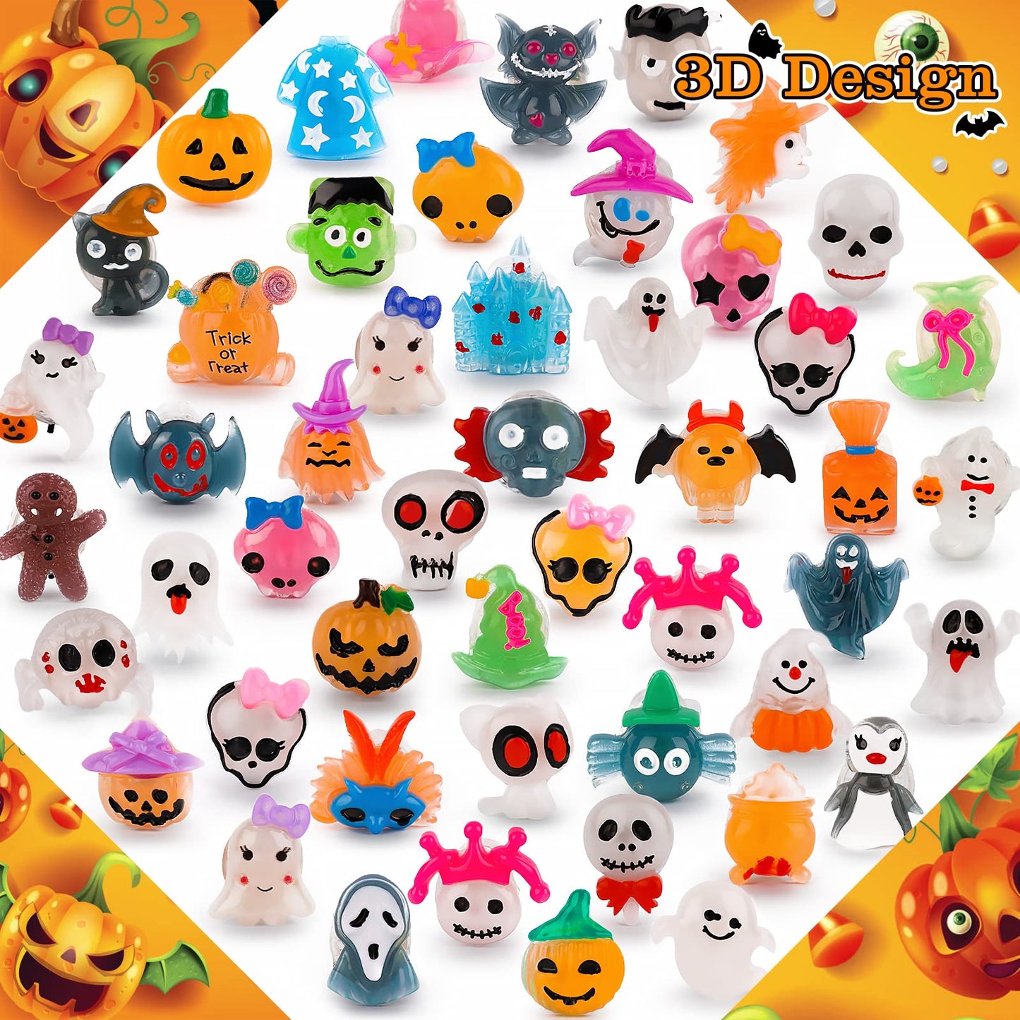 NPET 50Pcs Halloween Treats Light Up LED Rings, Non Candy Halloween Trick or Treats 3D Flashing Rings Toys Glow In the Dark Halloween Party Favor Ring Toy Gifts For Kids Adults Goodie Bag Stuffers