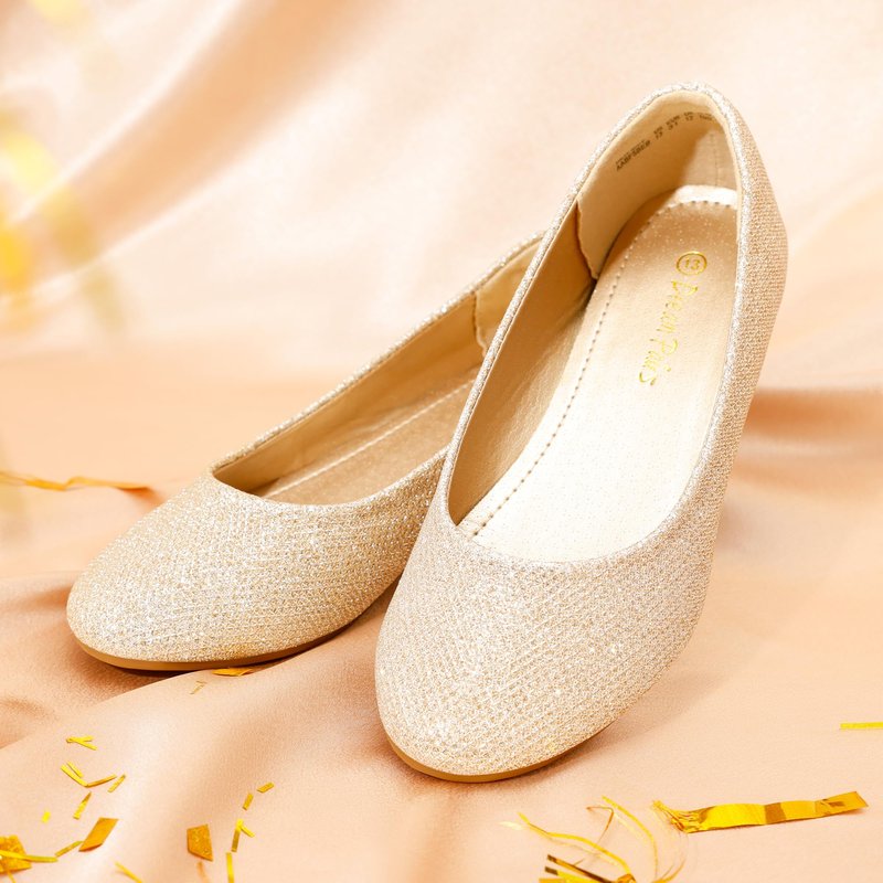 DREAM PAIRS Girls Dress Shoes Slip on Ballerina Flats for Wedding/Party,Size 1 Little Kid,Gold/Glitter,MUY