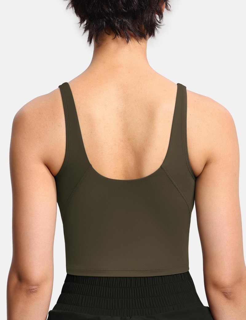 Women’s Longline Sports Bra Wirefree Padded Medium Support Yoga Bras Gym Running Workout Tank Tops Charcoal Brown