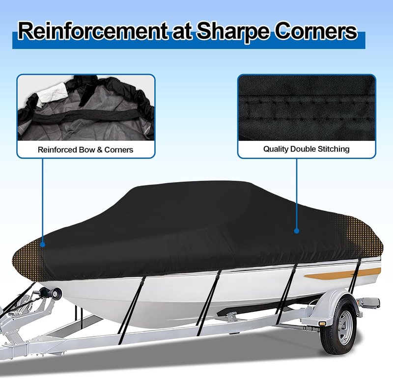 Trailerable Boat Cover - Heavy Duty Waterproof Tarp for V-Hull & Fishing Boats | Fits 14'-16' Length, 68" Width