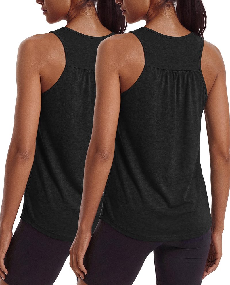 PINSPARK Sleeveless Workout Tops for Women Racerback Tank Top Lightweight Yoga Gym Shirts Scoop Neck Athletic Running Activewear 2 Pack,Black/Black L