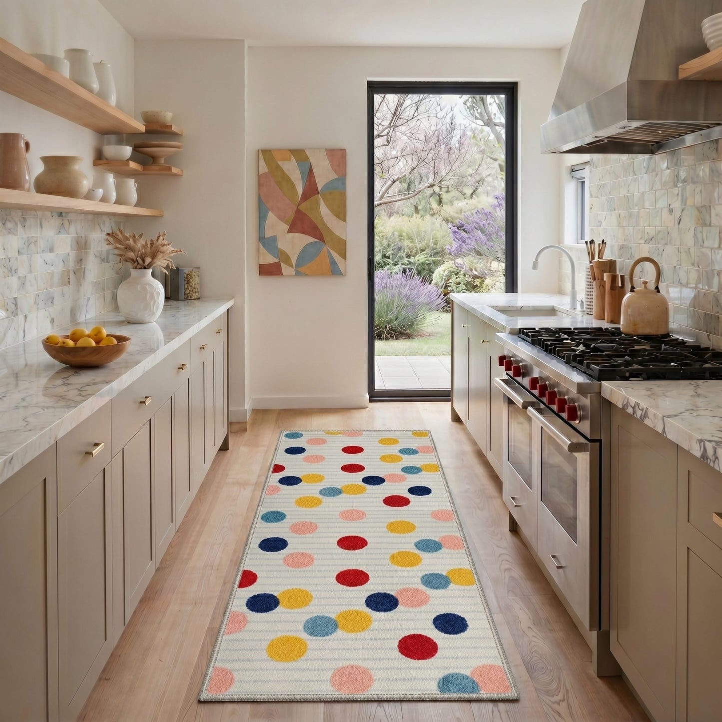 BEIMO 5X7 Area Rugs Minimalist Polka Dots Rug, Low Pile Non Slip Machine Washable Indoor Rug for Living Room Bedroom Dining Room Home Office, OffWhite