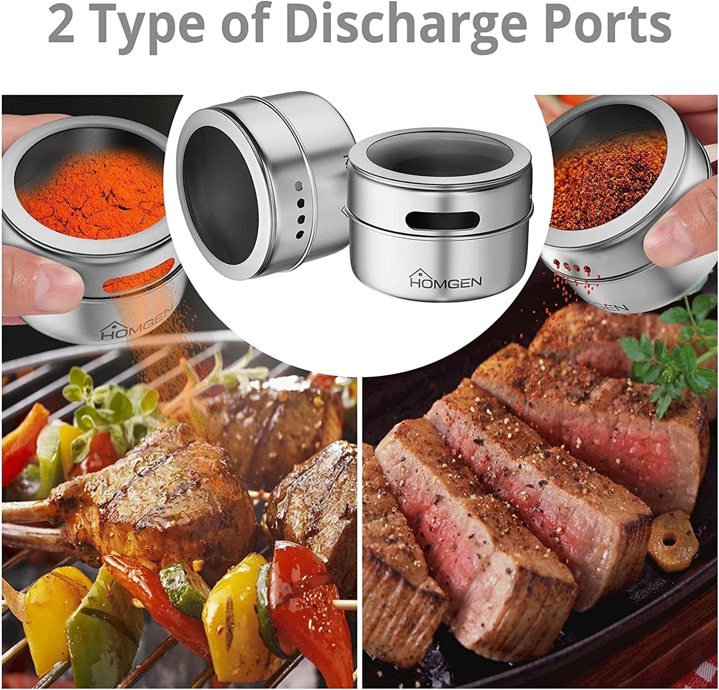 HOMGEN 12Pack Magnetic Spice Jars Set Stainless Steel Magnetic Spice Containers 100ml/3.4oz Magnetic Spice Jars for Fridge BBQ Magnet Spice Tins Set Magnetic Spice Pots with Lids for Kitchen