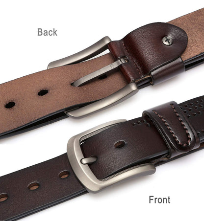 Dovava Mens Leather Belt Brown Jeans Business Belt for Men (Coffee 2001, 115centimeter (30'' - 39''))