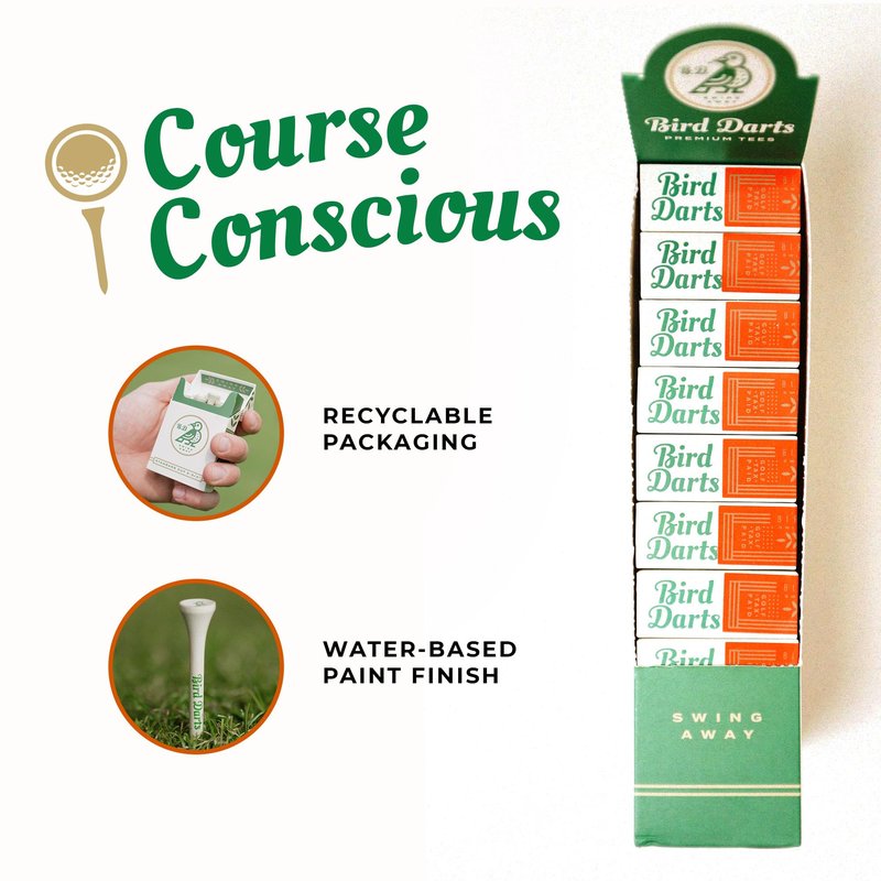 Bird Darts Premium Bamboo Wood Golf Tees, 18/72/180 Units (Packs of 18), 2 ¾ Golf Tees in Cigarette-Style Packaging, Durable, Biodegradable, Golf Tees Wood for Stylish Golfers (180 Units (Pack of 10))