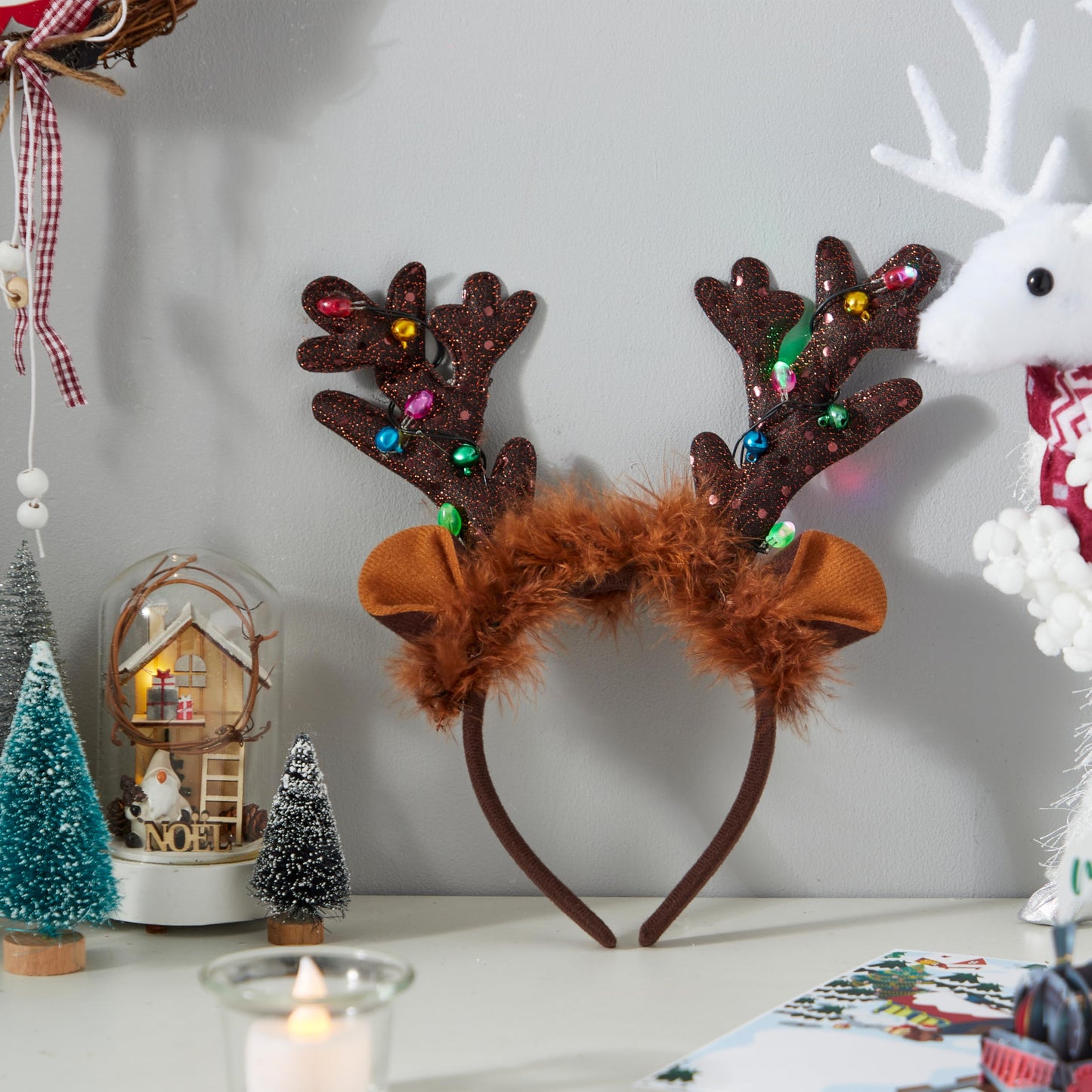 JOYIN Christmas 4PCS Reindeer Headband, Light-Up LED Antlers Reindeer Hat Holiday Headbands for Christmas Party Supplies and Holiday Parties Favors (ONE SIZE FITS ALL)