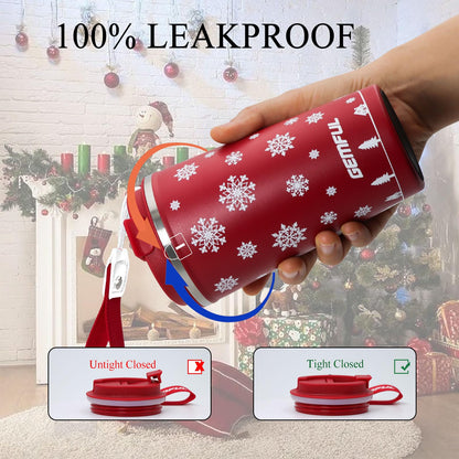 GEMFUL Chirstmas Coffee to go Cup for Her or Him 17oz Double Walled Vacuum Leak Proof Travel Coffee Mug for Hot Drinks (Red)