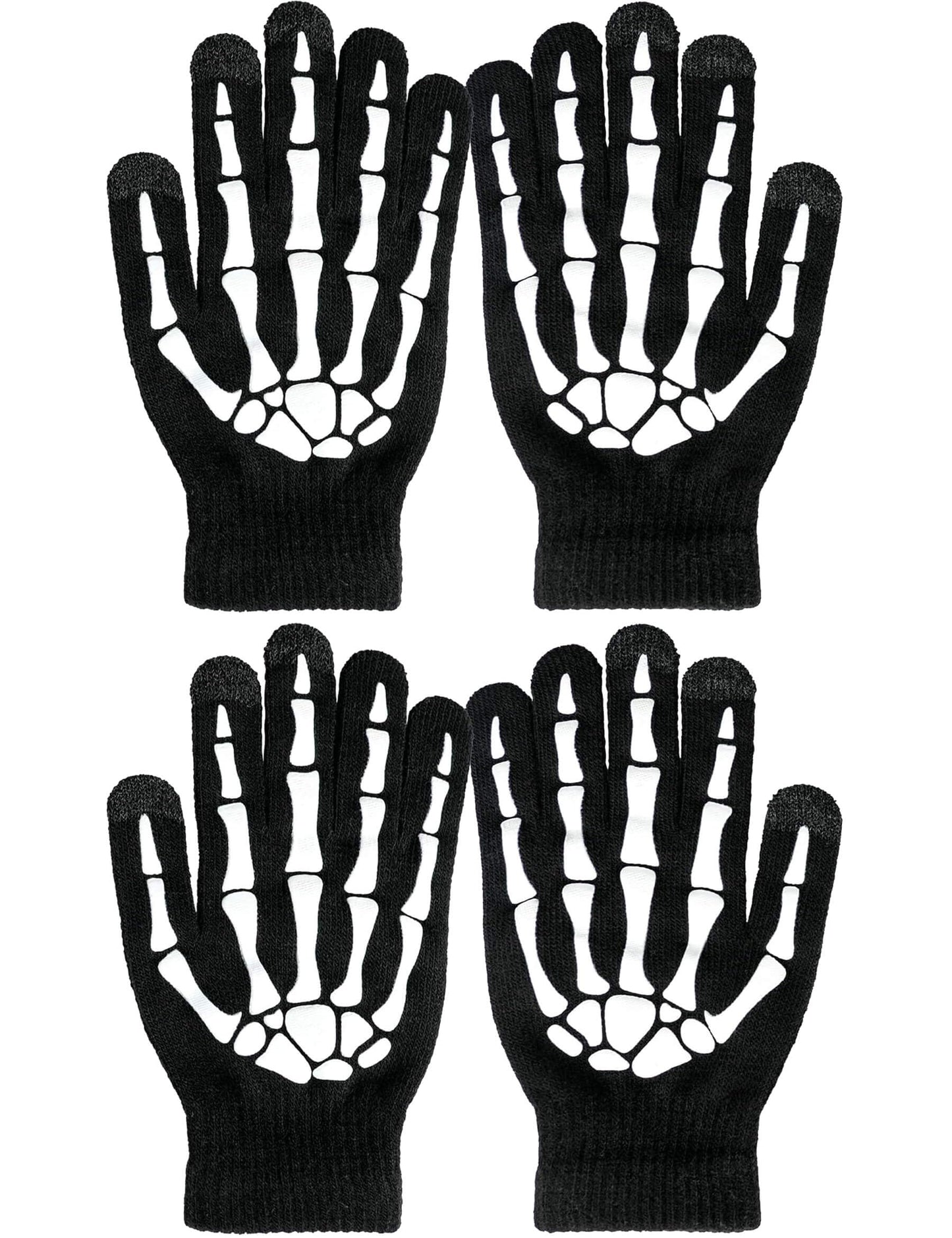 OTPEH Women Men 2 Pairs Skeleton Gloves Skull Bone Gloves Glow In The Dark Halloween Accessories