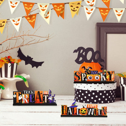 3 Pieces Halloween Table Decorations - Pumpkin Centerpiece, Boo Spooky Wood Sign, Trick or Treat Witch Hat Decor for Party, Living Room, Kitchen, Office, Bar