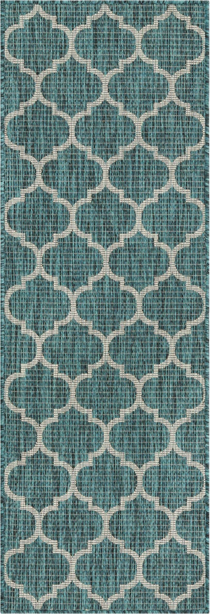 Unique Loom Outdoor Trellis Collection Area Rug (2' x 6' 1" Runner, Teal/ Gray)