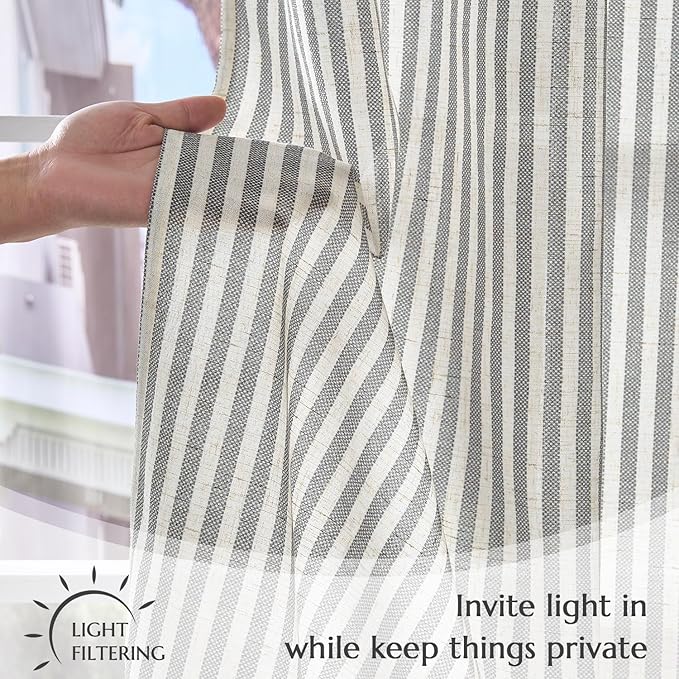 jinchan Striped Linen Kitchen Curtains 24 Inches Tier Curtains Farmhouse Modern Cafe Style Small Window Treatments Airy Light Filtering Rod Pocket for Living Room Bathroom 2 Panels Charcoal Grey