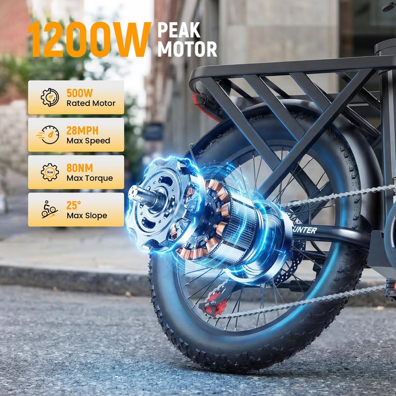 Qlife Hunter Foldable Electric Bike for Adults, Peak 1200W Ebike with 48V 13.5Ah Battery, 65-Mile Range, Heavy-Duty Rear Rack, 20-Inch Fat Tires, Folding E Bike for Commuting & Outdoor Use