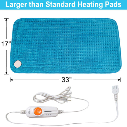 Boileau Electric Heating Pad for Back Pain and Period Cramps Relief, 17"x33" Extra Large XXXL, 3 Heating Levels Heat Pad with 2-Hour Auto Shut Off, Gifts for Women and Mom, Blue