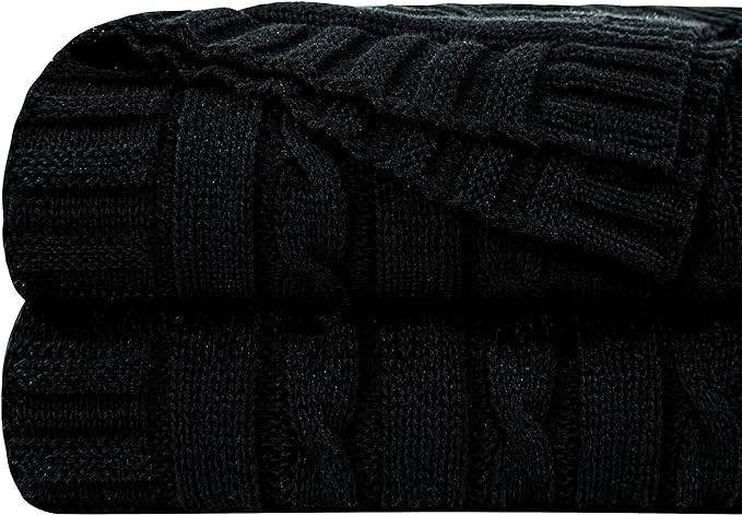 NTBAY 100% Pure Cotton Cable Knit Throw Blanket, Super Soft Warm 51x67 Knitted Throw Blanket for Couch, Sofa, Chair, Bed - Extra Cozy, Machine Washable, Comfortable Home Decor, Black