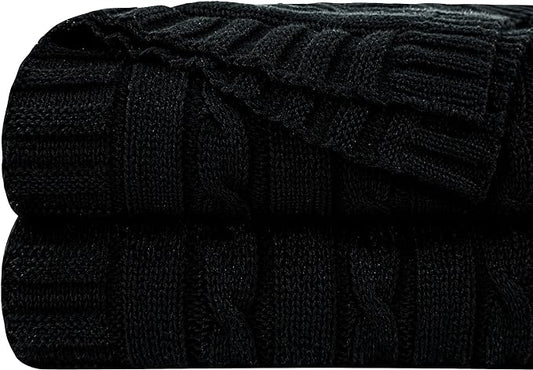 NTBAY 100% Pure Cotton Cable Knit Throw Blanket, Super Soft Warm 51x67 Knitted Throw Blanket for Couch, Sofa, Chair, Bed - Extra Cozy, Machine Washable, Comfortable Home Decor, Black