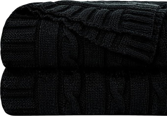NTBAY 100% Pure Cotton Oversize (60x80) Cable Knit Throw Blanket, Super Soft Warm Knitted Throw Blanket for Bed, Sofa, Chair, Couch - Extra Cozy, Machine Washable, Comfortable Home Decor, Black