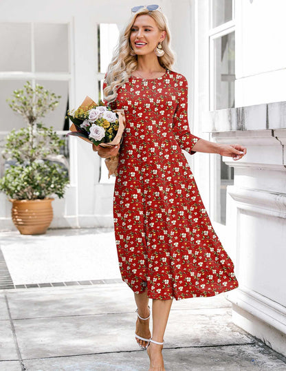 HOTOUCH Red Xmas Dress for Women Soft Cotton Midi Sundress for Women Loose Fit A Line Spring Dresses, XL