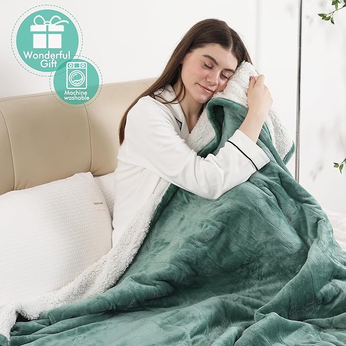 Full Electric Blanket, Heated Electric Blanket with Flannel Sherpa, Machine Washable Heated Blanket with Timer 6 Heating Levels & 1-10 Hours Auto Off, Overheat Protection, 72" x 84", Forest Green