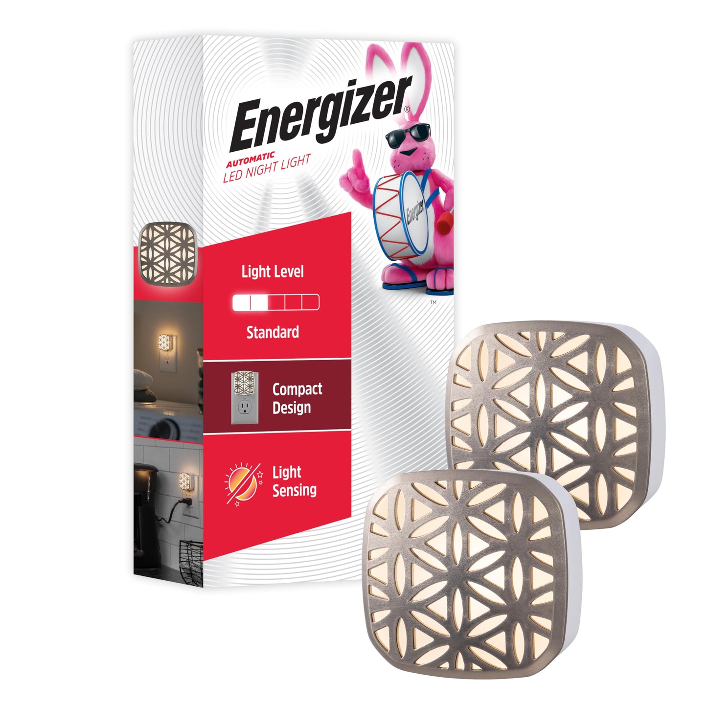 Energizer LED Rotating Night Lights Plug Into Wall Dusk to Dawn Sensor Home Decor Apartment Essentials Ambient Lighting Nightlight 40293 2 Pack