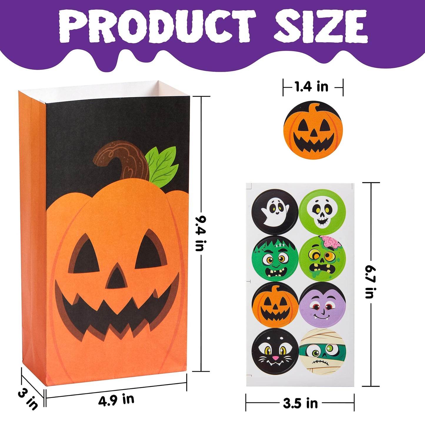 JOYIN 72PCS Halloween Treat Bags, Candy and Goodie Bags, 6 Styles with Stickers, Party Supplies for Kids Halloween Party Favors Exchange, Holiday Pastries Supplies