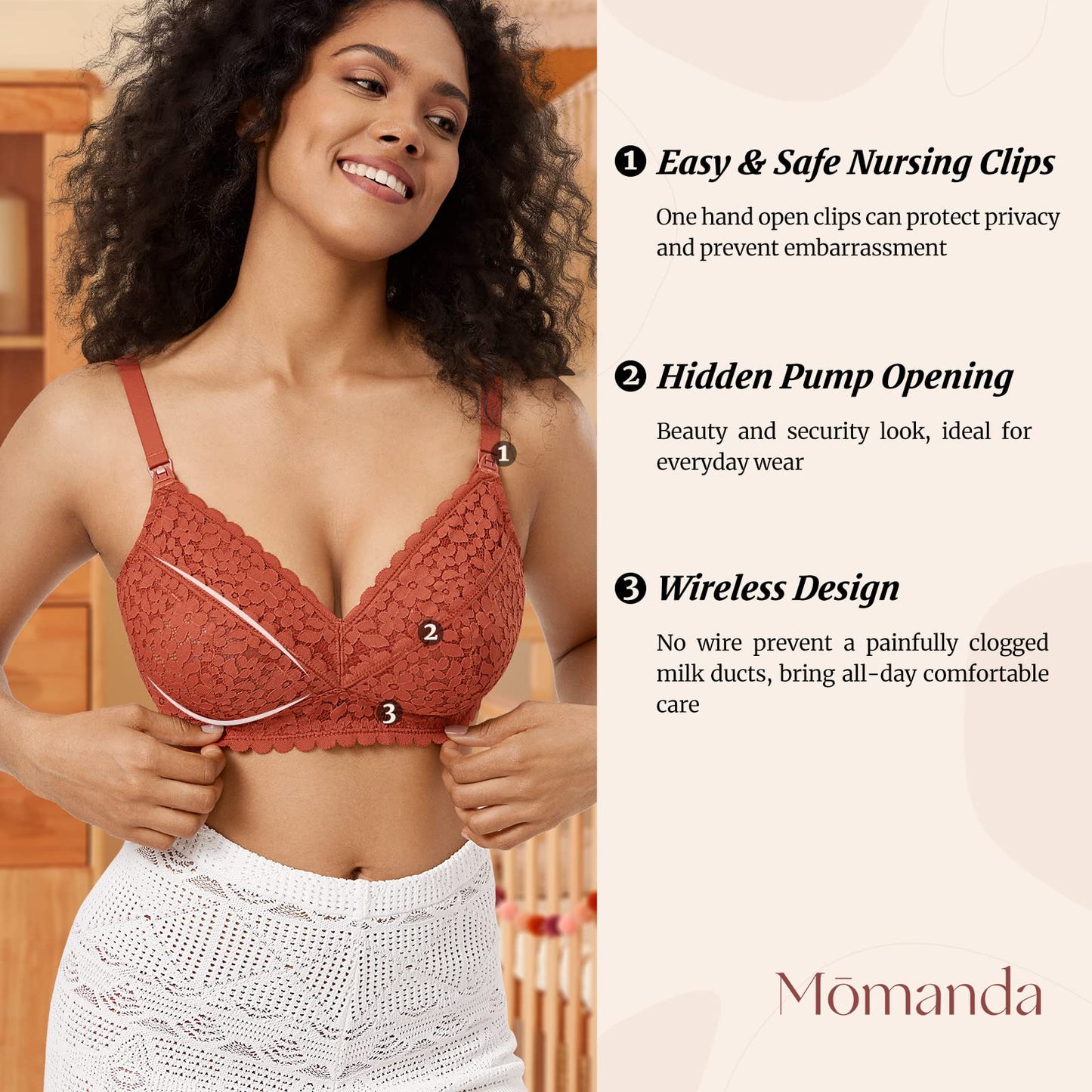 MOMANDA Women's Pumping Bra Hands Free Cute Lace Support Nursing Bras for Maternity Breast Pumpkin 38D