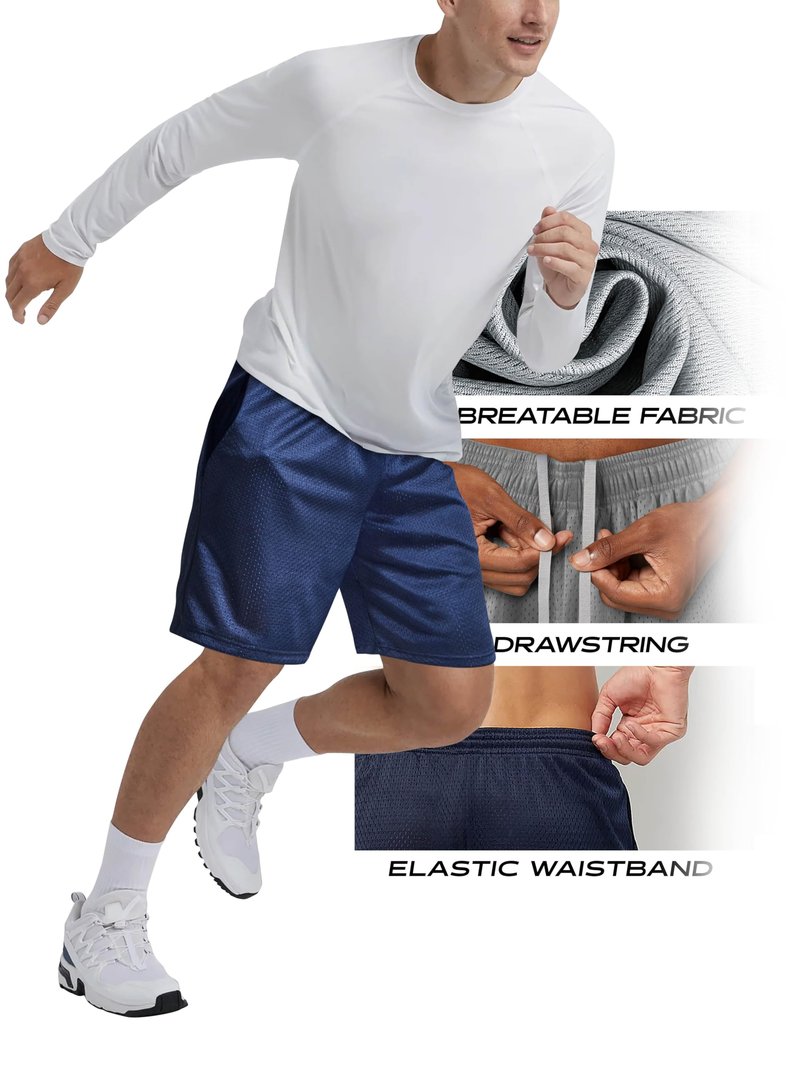 Hat and Beyond Mens Lightweight Basic Mesh Solid Basketball Jersey Workout Fitness Gym Shorts (X-Large, 1ihb01_Black)