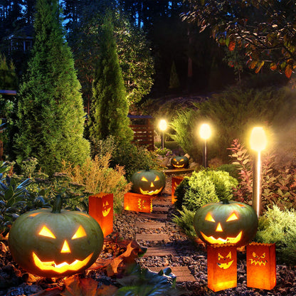 Outus 20 Pieces Halloween Pumpkin Bags Candle Luminary Paper Lantern Bags for Halloween Wedding Party Decoration