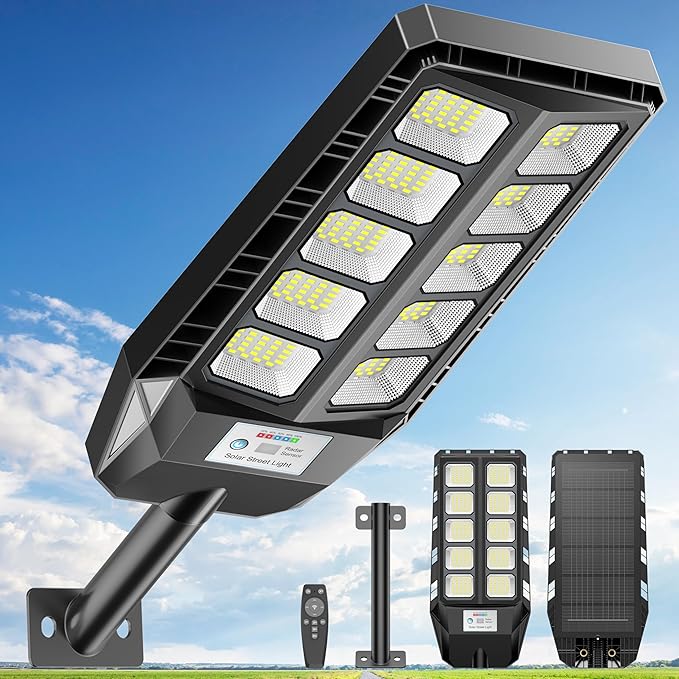 Deepn Solar Lights Outdoor for Outside, IP66 Waterproof Street Lights Outdoor, 6500K Dusk to Dawn Solar Security Flood Lights Motion Sensor with Remote Control for Yard, Entryway Garage, Porch
