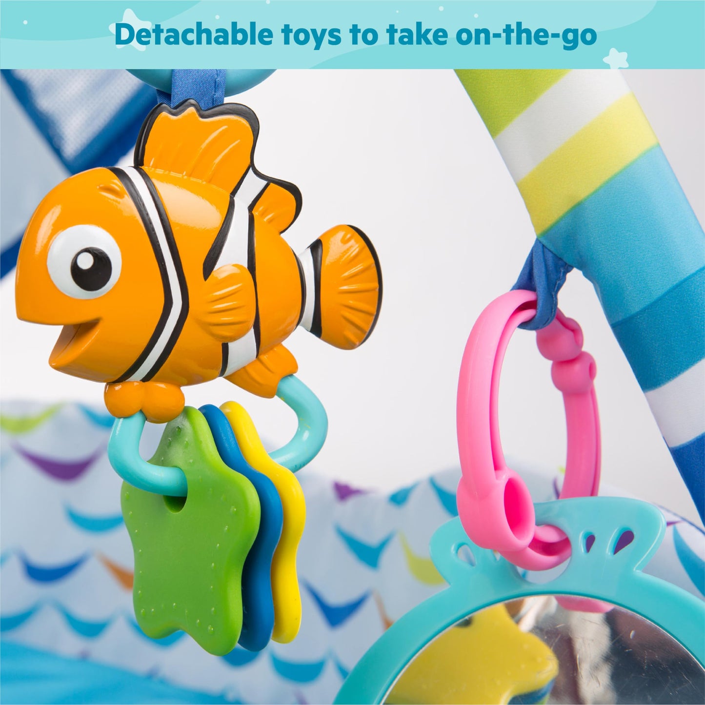 Bright Starts, Disney Baby, Finding Nemo Ocean Lights Baby Activity Gym and Play Mat with Detachable Toys, Sound and Music, Ages Newborn +
