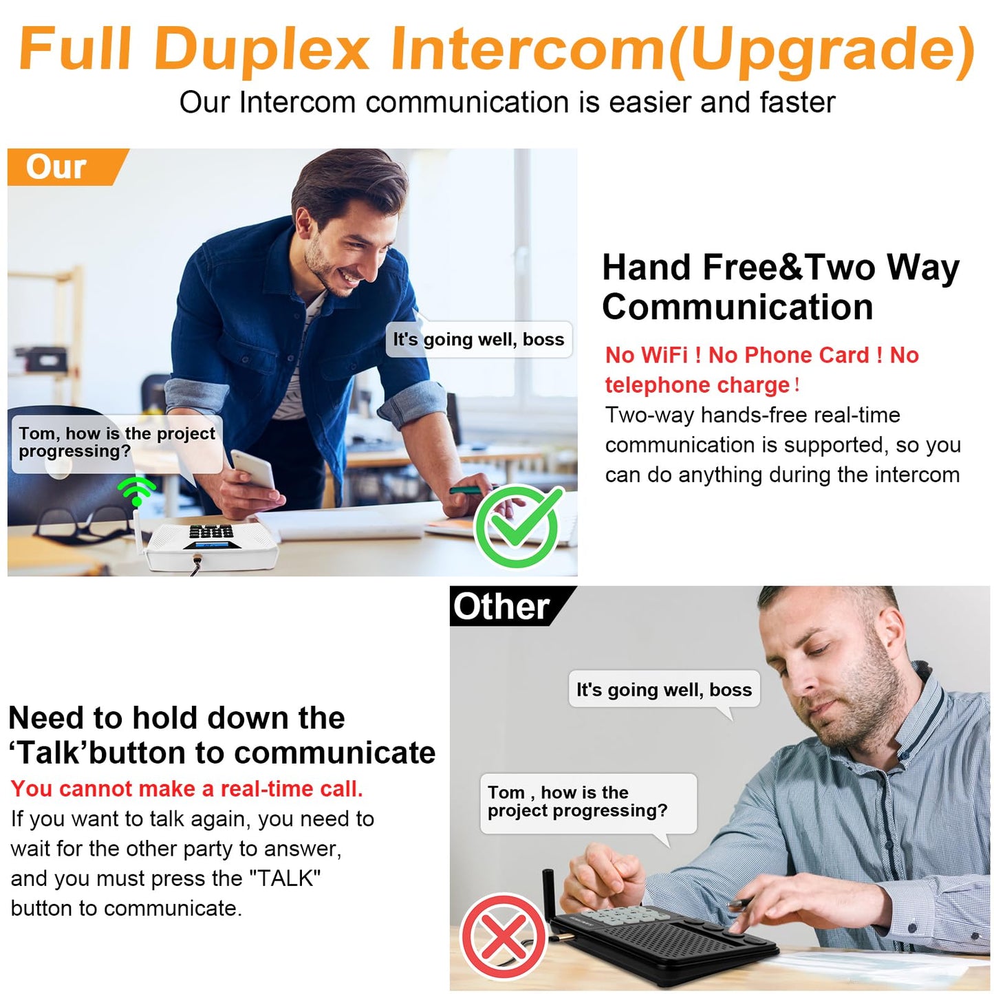 Intercoms Wireless for Home Upgraded, Hands Free Intercom 5300ft, Real-Time Two Way Intercoms for Home with Group Call, Full Duplex Wireless Intercom System for Business Office(4 Pack)