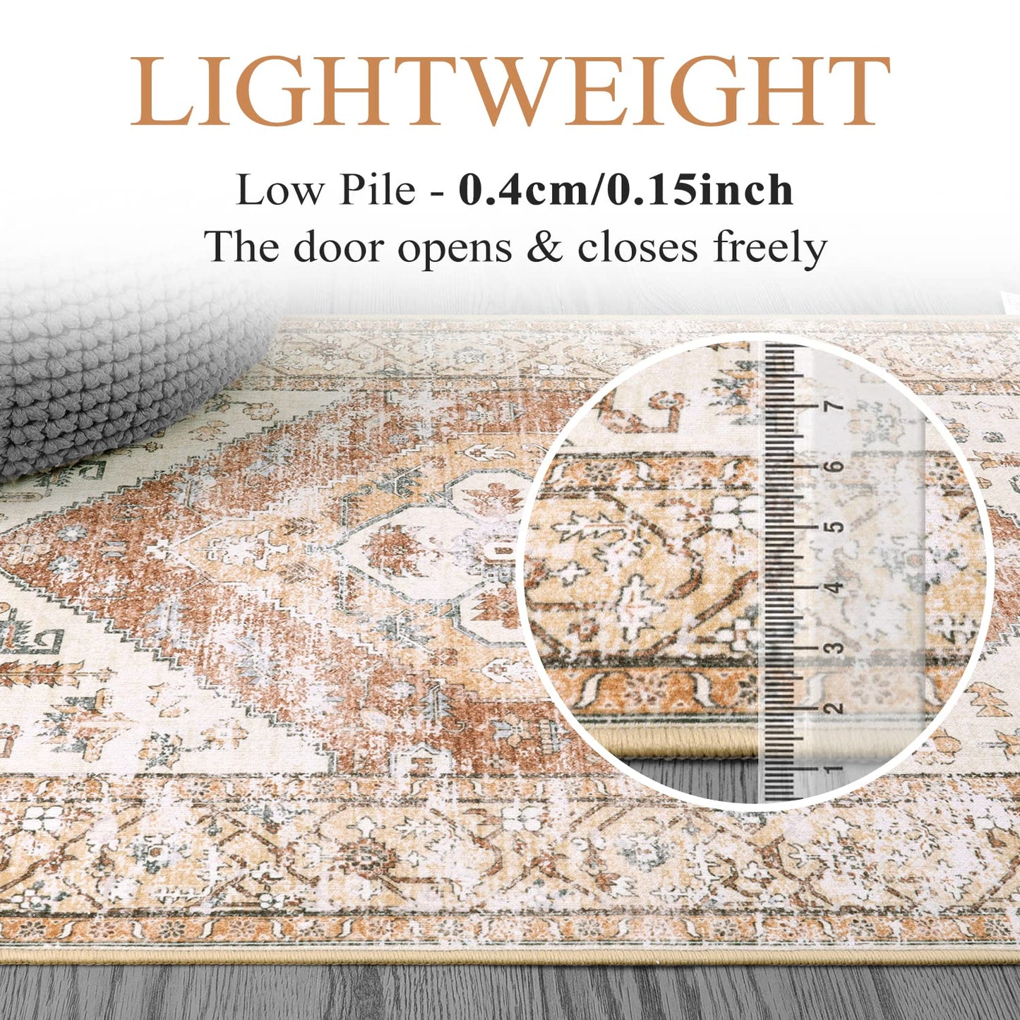 Lahome 5x7 Boho Machine Washable Area Rug Non-Slip Lightweight Low-Pile Oriental Distressed Print for Living,Bedroom,Office Adelyn