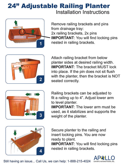 Apollo Exports International 24" Adjustable Railing Planter, Black