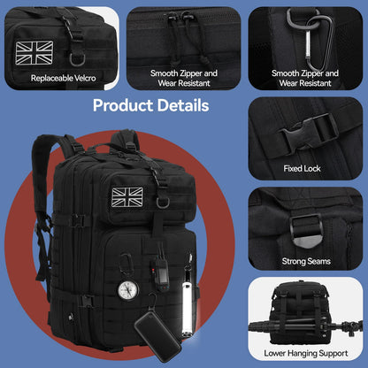 Delgeo 45L Military Tactical Backpacks Molle Army Assault Pack 3 Day Bug Out Bag Hiking Treeking Camouflage Hunting Rucksack